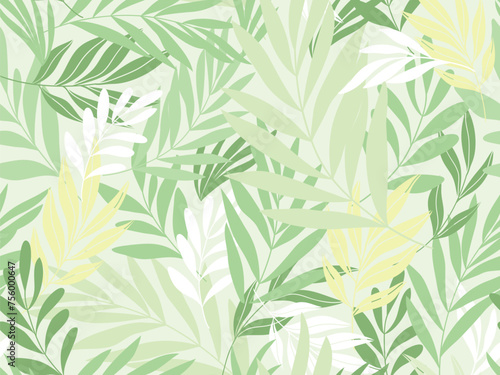 Abstract botanical art green background vector. Natural hand drawn pattern design with leaves branch collage. Design for fabric, print, cover, banner, wallpaper.