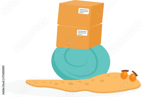 A turtle walked slowly send parcel, slow delivery shipping, illustrator vector cartoon drawing image painting
