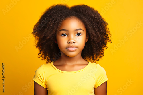 Little Girl in Yellow Shirt With Curly Hair