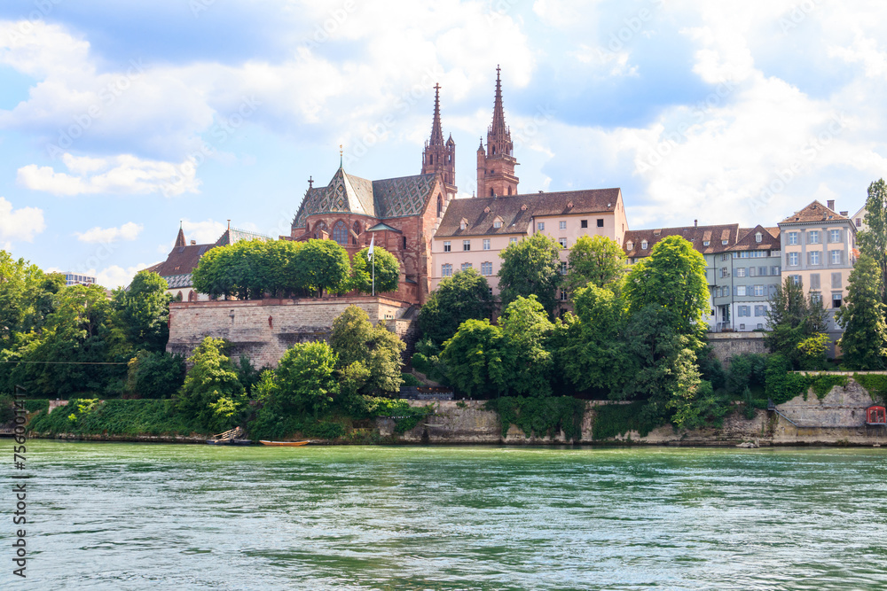 Beautiful panoramic view of Basel city and the Rhine river in Switzerland Beautiful panoramic view of Basel city and the Rhine river in Switzerland
