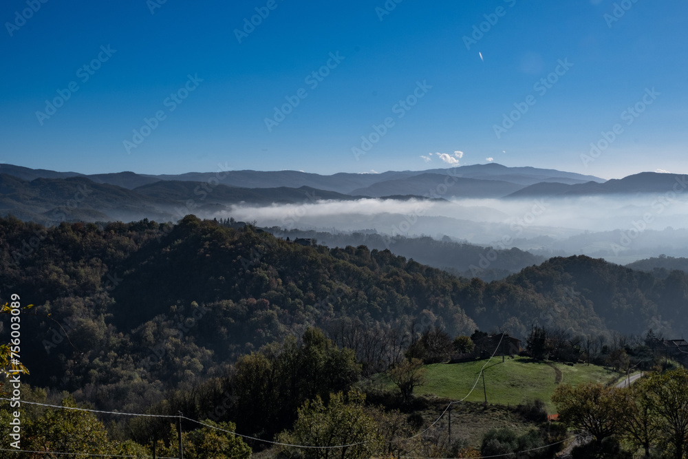 Obraz premium Hazy landscape in Mugello country, Italy