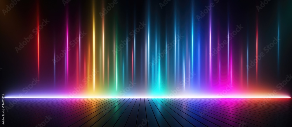 Dark Empty Background with Neon Lights and Multicolored Glow