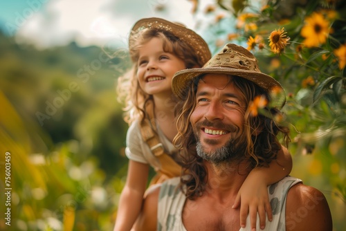 Sunlit Affection: Father and Daughter in Summer Bloom