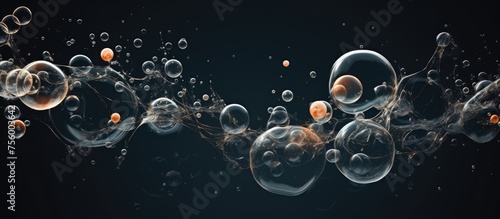 Circular bubbles gracefully float in the water against a dark backdrop, resembling a work of art. This mesmerizing scene combines elements of water, darkness, and science