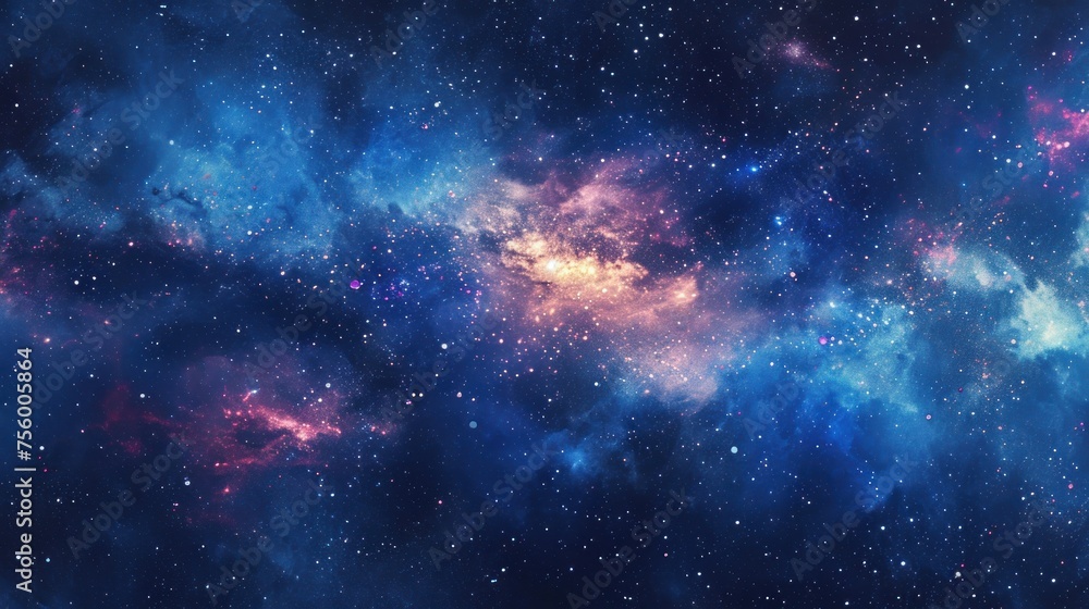 Naklejka premium Vibrant galaxy with stars and colorful nebula clouds.