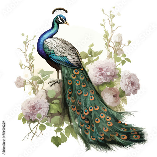 A regal peacock displaying its vibrant feathers