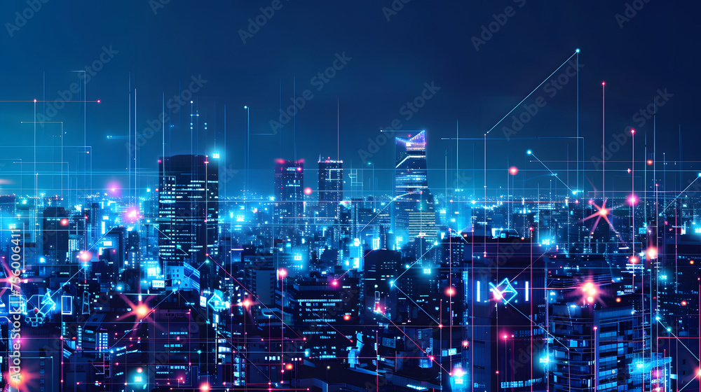 City of the future, connected by artificial intelligence, futuristic, cyberpunk city background