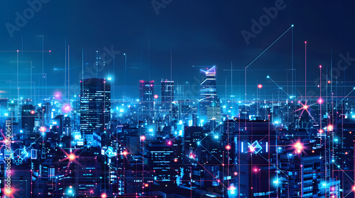 City of the future, connected by artificial intelligence, futuristic, cyberpunk city background