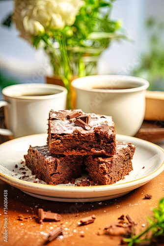 Plate of Brownies on Wooden Table