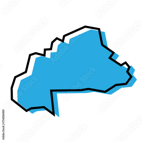 Burkina Faso country simplified map. Blue silhouette with thick black contour outline isolated on white background. Simple vector icon photo