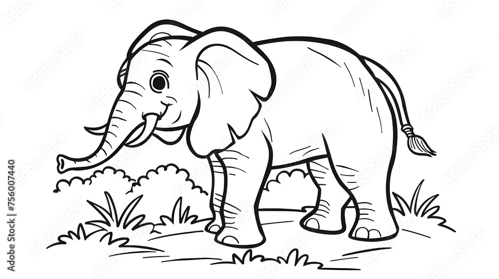 Obraz premium Elephant cute, colouring book for kids, vector illustration. Elephant cute animal vector and coloring page image.
