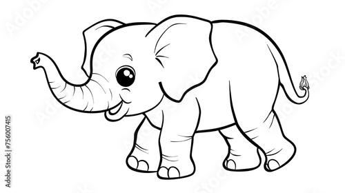 Elephant cute animal vector and coloring page image. A cute Elephant. Children s cartoon coloring book.