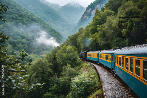 Train Traveling Through Mountains and Forest, To showcase the beauty of train travel through the mountains and forests of Bosnia and Herzegovina and