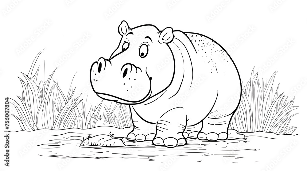 coloring pages or books for kids. cute hippo cartoon illustration. cute ...