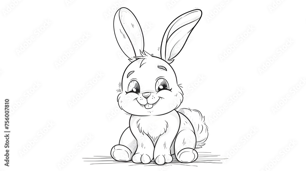 Obraz premium Cute cartoon rabbit sitting on the grass. Vector illustration for coloring book.