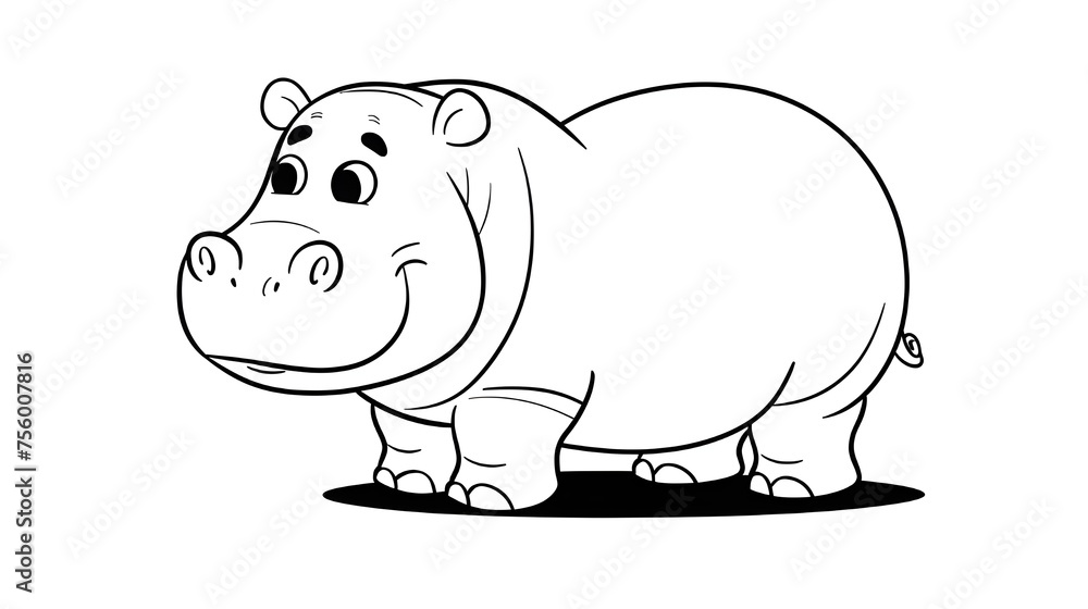 cute hippo animal cartoon vector illustration graphic design in black and white. Hippopotamus line art for coloring book page. cute hippo animal cartoon vector illustration graphic design in black and white. Hippopotamus line art for coloring book page.