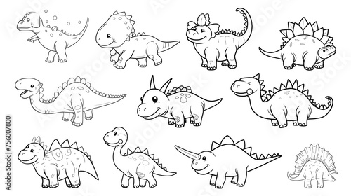 Cute Dinosaurs coloring book illustration vector. Dinosaurs coloring book line art design vector illustration.