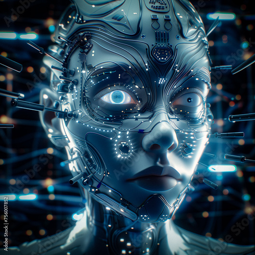 Futuristic Woman With Enhanced Face and Head. Generative AI