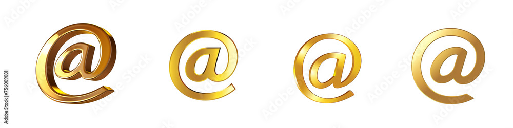 Gleaming Gold color Symbol, logotype, @ At Sign Symbol isolated on a transparent background