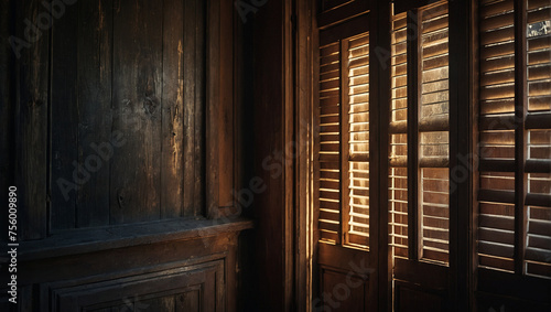 Bild eines verlassenen alten Holzhauses in das Sonnenlicht durch das Fenster leuchtet