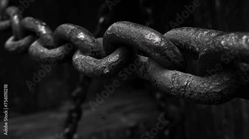 A close up of a chain with links and metal, AI
