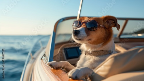 Funny dog driving yacht
