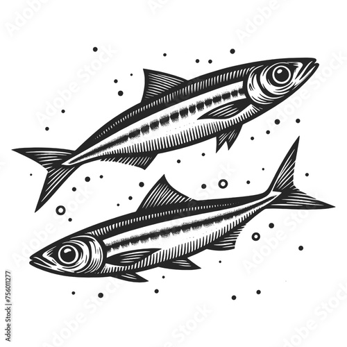 anchovy mackerel fish in a vintage engraving style, suitable for food and fishing themes food sketch engraving generative ai vector illustration. Scratch board imitation. Black and white image.