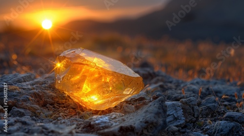 A large rock with a bright light shining on it, AI