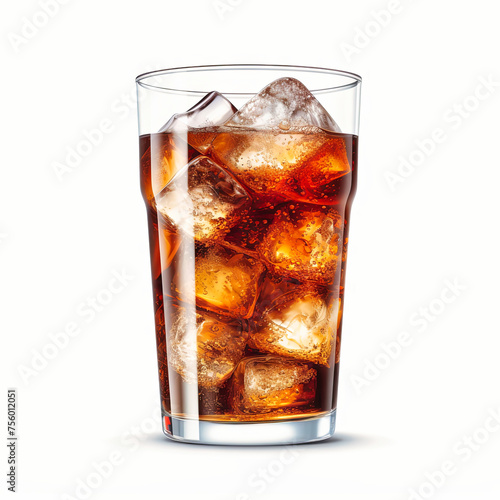 soda with ice in a glass isolated on a white background
