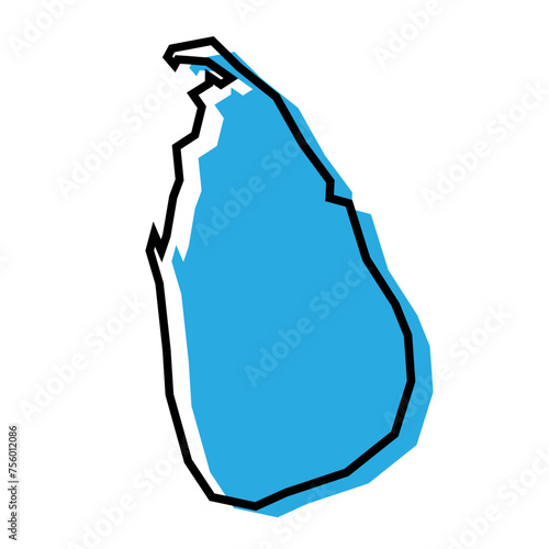 Sri Lanka country simplified map. Blue silhouette with thick black contour outline isolated on white background. Simple vector icon