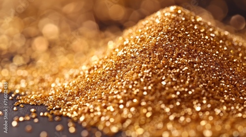 A pile of gold glitter on a black surface, AI