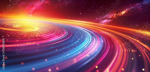 Abstract background with colorful light waves and glowing lines on a dark background