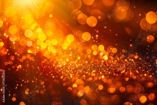 abstract background with golden light rays and bokeh, orange and yellow colors, glowing sun in the sky, blurred sun flare