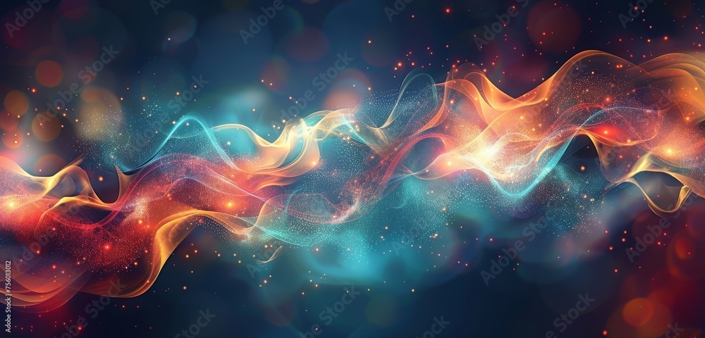 Abstract colorful light effects background with glowing curves and lens flare