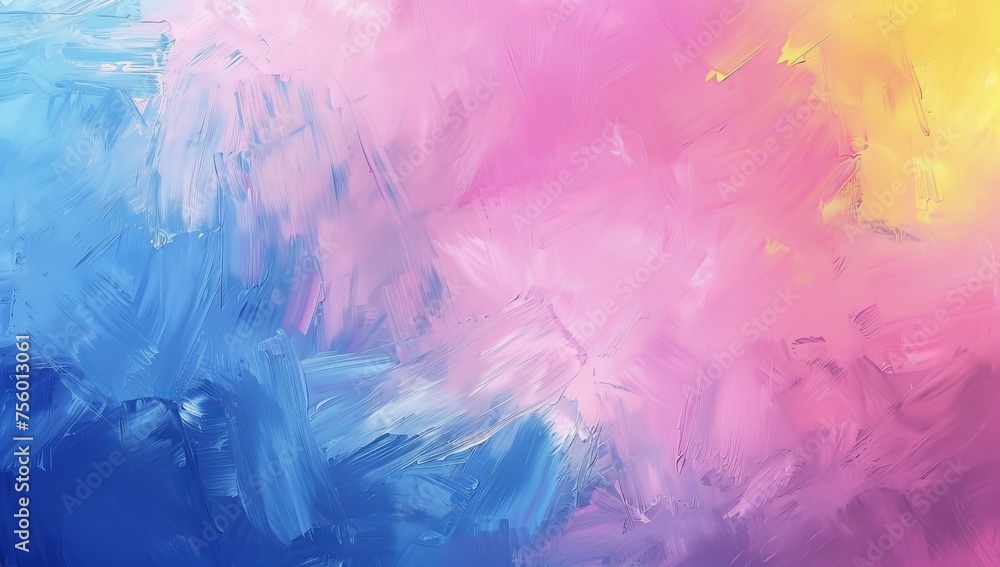 Abstract colorful pastel background with brush strokes, oil painting in the style of pink yellow blue. 