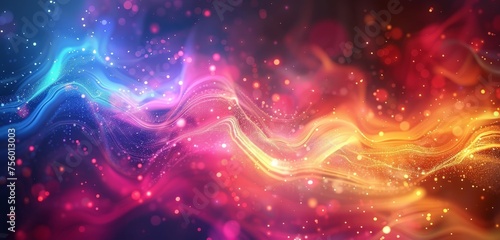 Abstract colorful light effects background with glowing curves and lens flare 