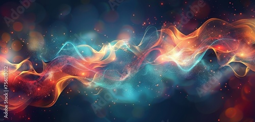 Abstract colorful light effects background with glowing curves and lens flare