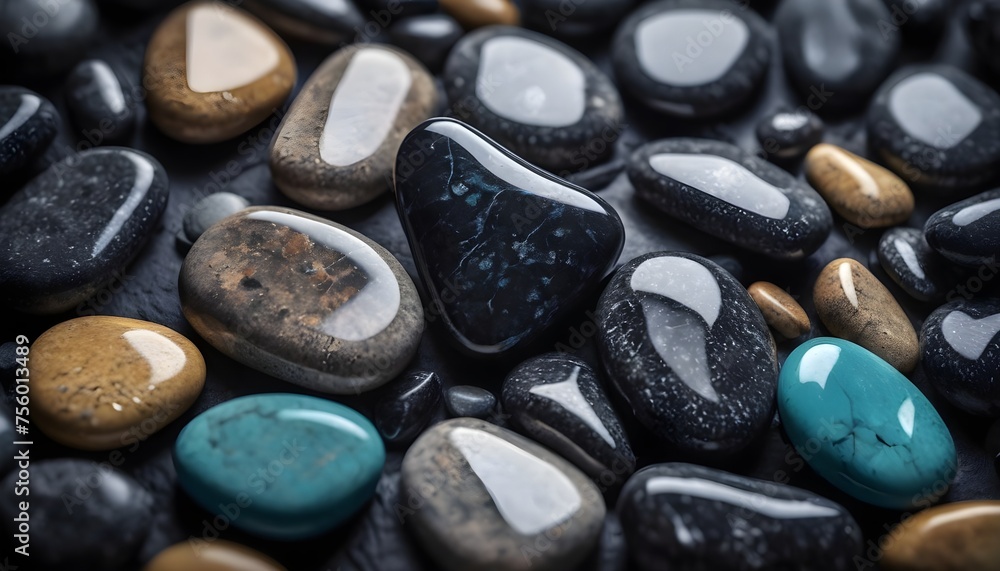 Black and colorful smooth stones background Black and colorful smooth stones background