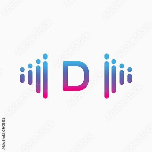 Initial Letter D with a musical note Logo. Musical sign symbol. Font emblem. Modern vector logo design template