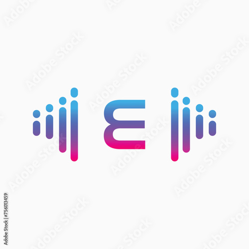 Initial Letter E with a musical note Logo. Musical sign symbol. Font emblem. Modern vector logo design template