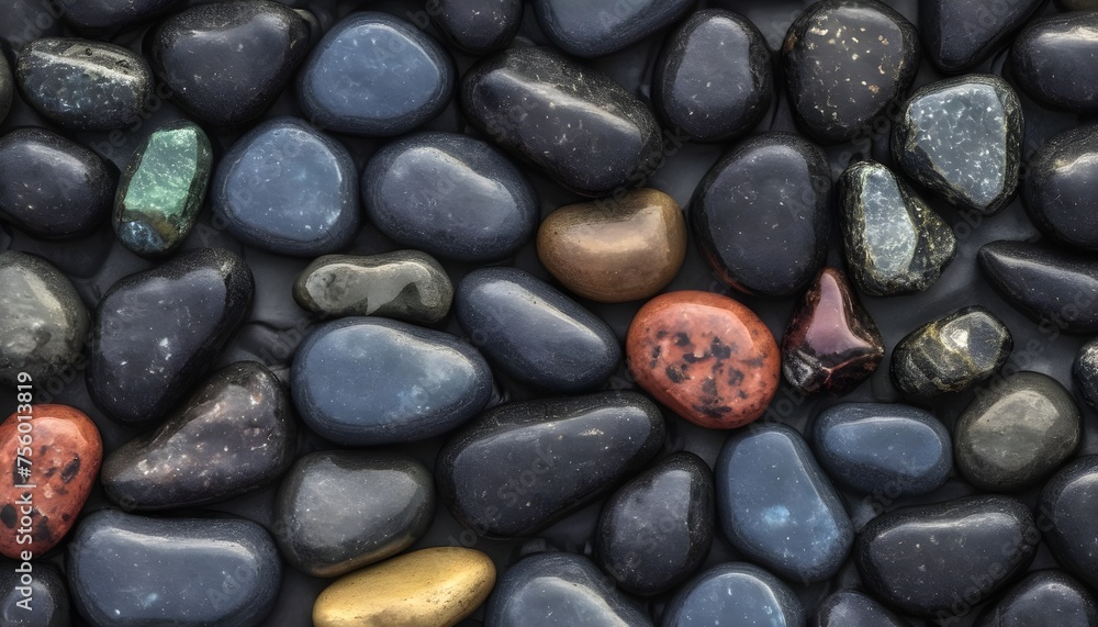Black and colorful smooth stones background Black and colorful smooth stones background