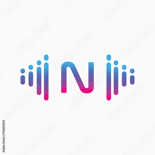 Initial Letter N with a musical note Logo. Musical sign symbol. Font emblem. Modern vector logo design template