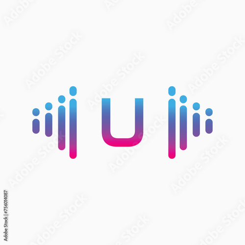 Initial Letter U with a musical note Logo. Musical sign symbol. Font emblem. Modern vector logo design template