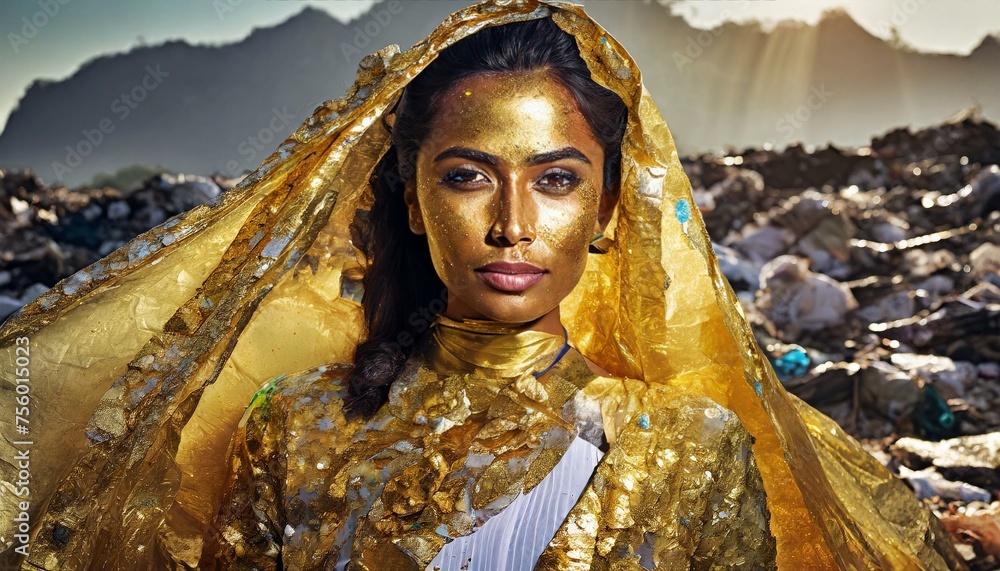 Fototapeta premium beautiful young woman covered in gold