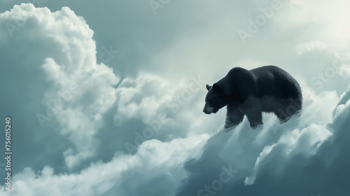 Urso negro caminhando sobre as nuvens no ceu - Papel de parede photo