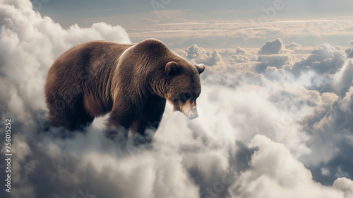 Urso pardo caminhando sobre as nuvens no ceu - Papel de parede photo