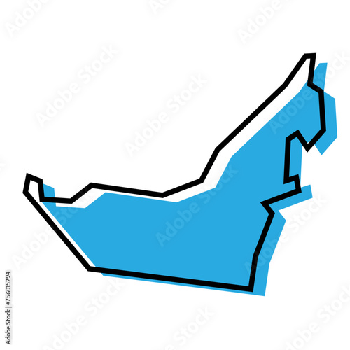 United Arab Emirates country simplified map. Blue silhouette with thick black contour outline isolated on white background. Simple vector icon