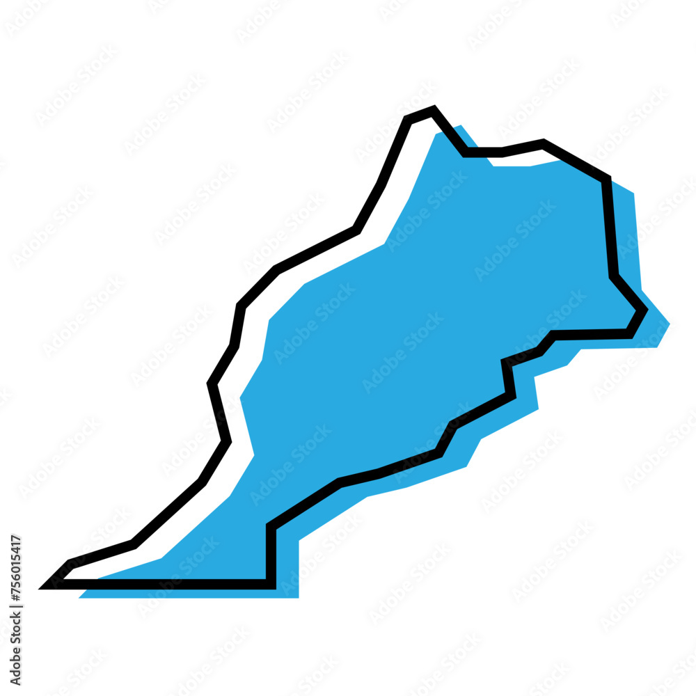 Morocco country simplified map. Blue silhouette with thick black contour outline isolated on white background. Simple vector icon Morocco country simplified map. Blue silhouette with thick black contour outline isolated on white background. Simple vector icon