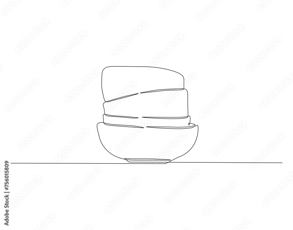 Continuous Line Drawing Of Stack Of Bowls. One Line Of Bowls. Bowls Continuous Line Art. Editable Outline. Continuous Line Drawing Of Stack Of Bowls. One Line Of Bowls. Bowls Continuous Line Art. Editable Outline.