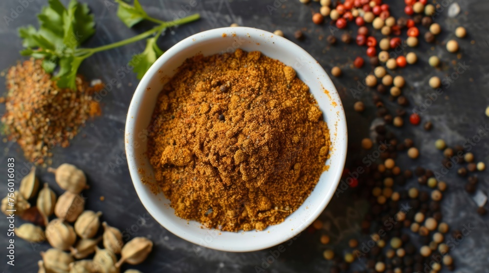 A blend of spices, including turmeric, cumin, coriander and pepper generative ai A blend of spices, including turmeric, cumin, coriander and pepper generative ai
